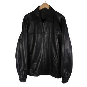 Vintage Golden Bear San Francisco Men Black Leather Jacket Zip Front XL Tall USA
